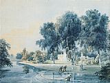 Chalfont House, Buckinghamshire, with fishermen netting the Broadwater by Thomas Girtin